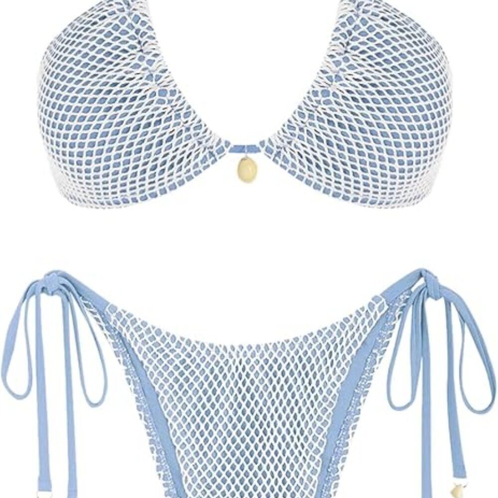ZAFUL Women's Triangle Bikini Multiway Fishnet Tie